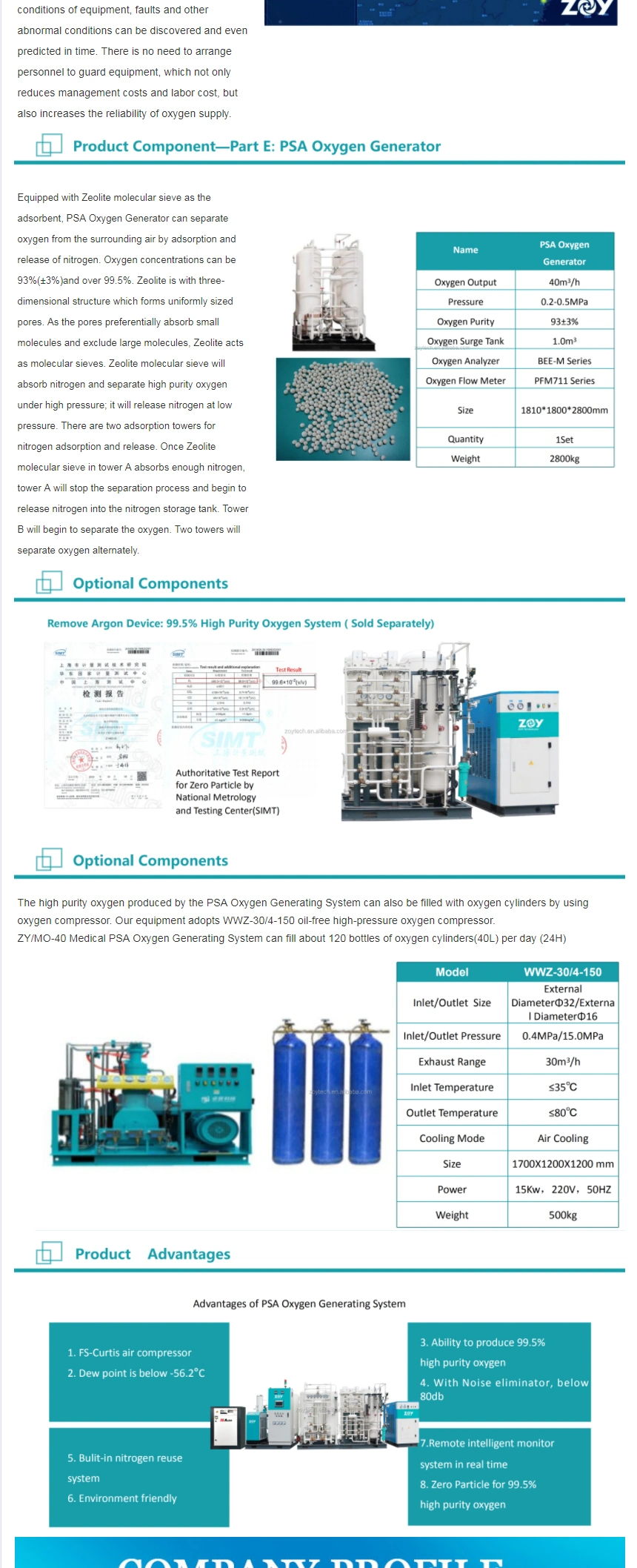 Manufacturer Medical Equipment Psa Oxygen Generating System Oxygen Filling Plant for Hospital
